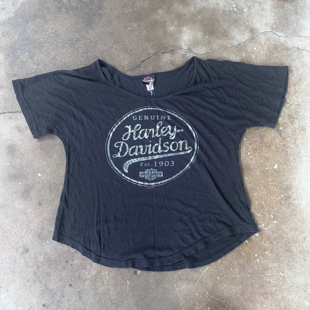 Harley-Davidson Graphic Tee Women XL Black Good Scoop Neck Short Sleeve Distress